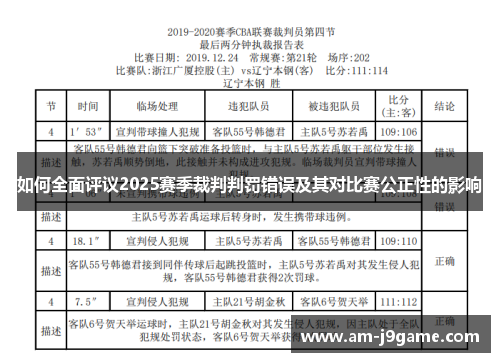 如何全面评议2025赛季裁判判罚错误及其对比赛公正性的影响