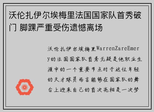 沃伦扎伊尔埃梅里法国国家队首秀破门 脚踝严重受伤遗憾离场